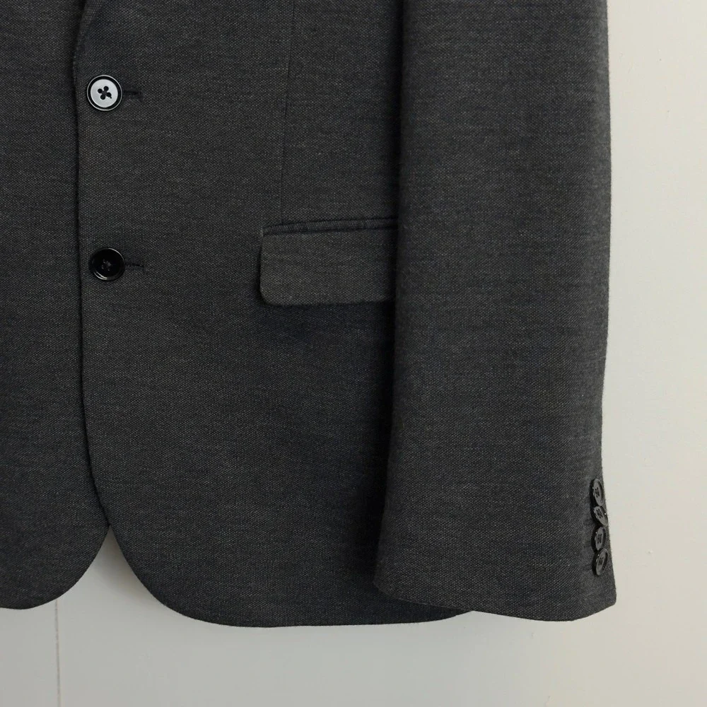 Express Photographer Fitted Blazer Mens 36S Gray Knit Cotton Blend Two Button